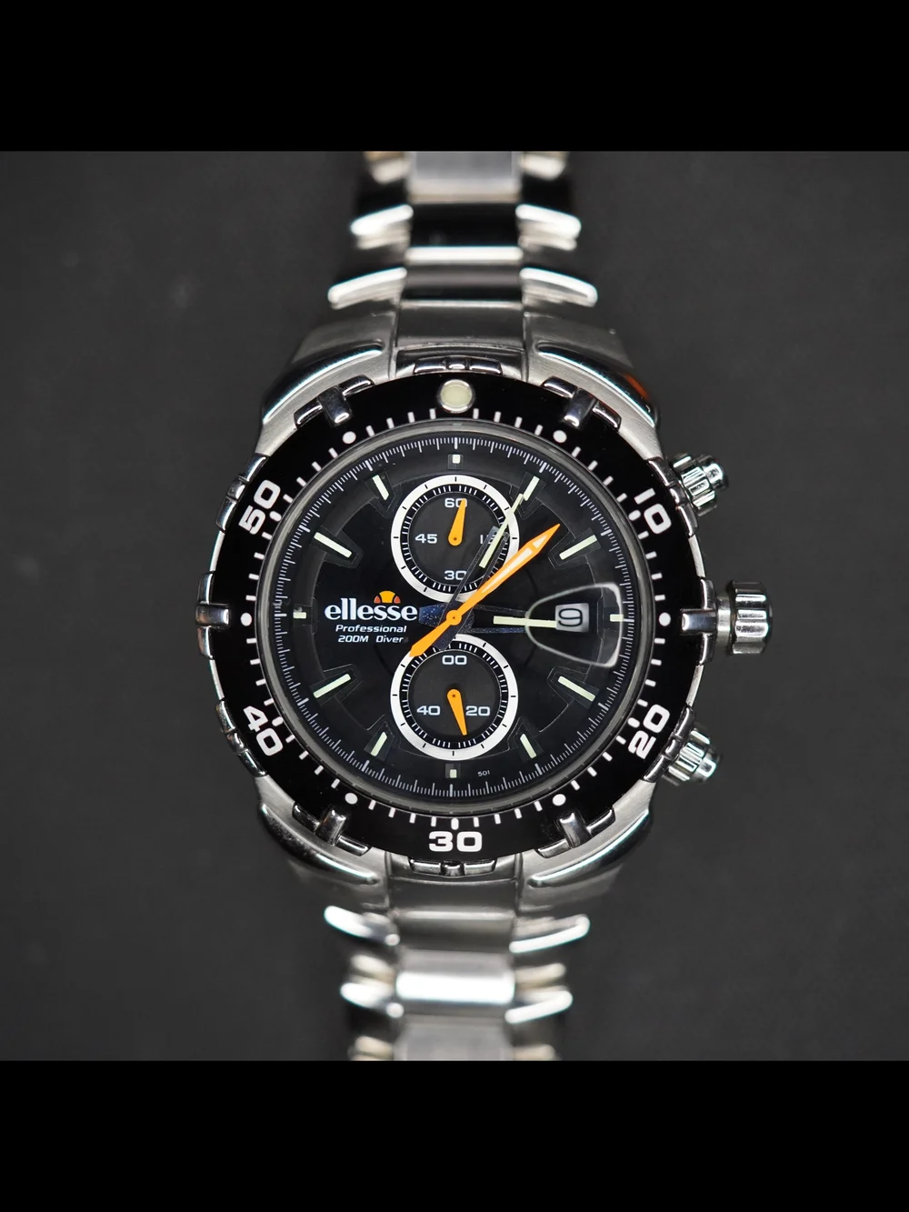 Ellesse Professional 200M Diver Chronograph Black Dial StainlessSteel Mens Watch